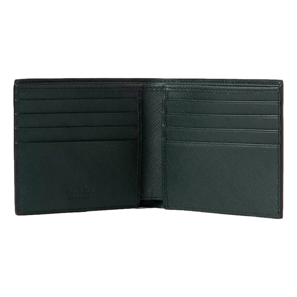 Prada Saffiano Leather Dark Green Bifold Wallet Metal